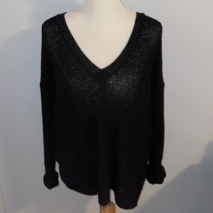 Sheer black plunge neck sweater